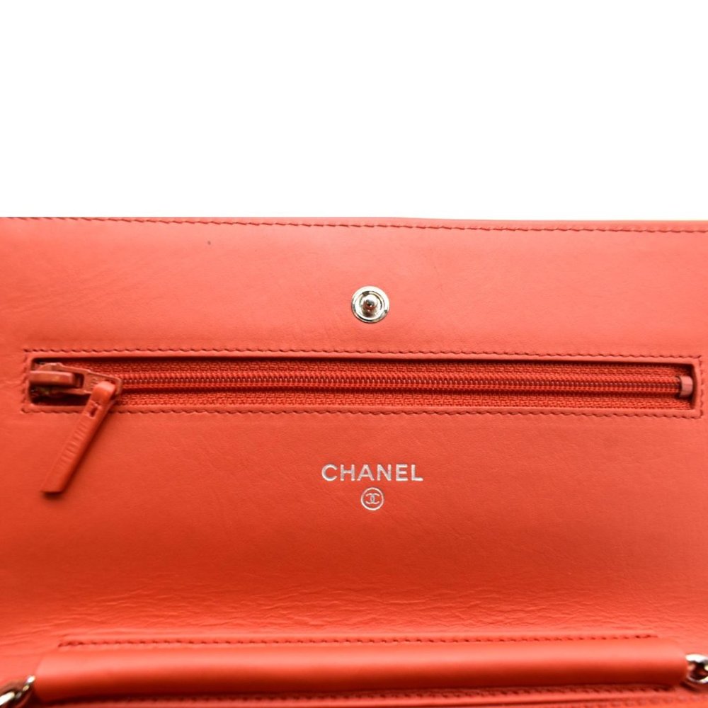 CHANEL CC WOC Leather Wallet On Chain Crossbody Bag Red - Picture 13 of 13